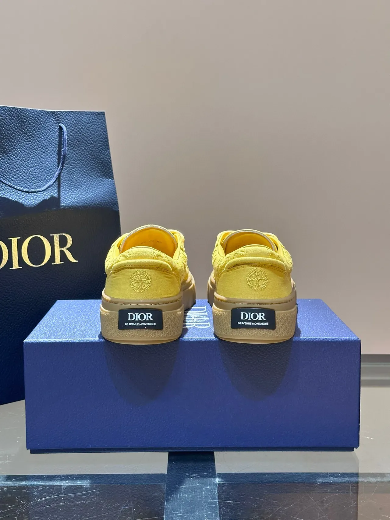 Dior B27 पीला भूरा एम्बॉस्ड मोनोग्राम ऊपरी लो-टॉप प्लेटफॉर्म सिल्हूट लाइफस्टाइल स्नीकर 5
