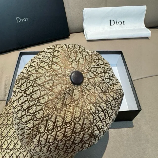 Dior Beige Brown Oblique Monogram Print Structured Six-Panel Baseball Cap 5