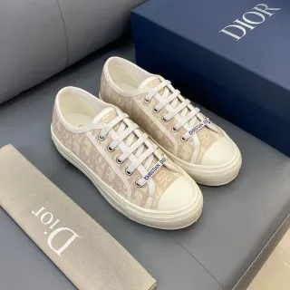 Dior Chaussures Lifestyle Beige et Blanc Monogrammées en Toile Low-Top