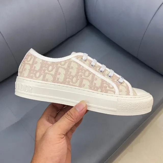 Dior Chaussures Lifestyle Beige et Blanc Monogrammées en Toile Low-Top 6