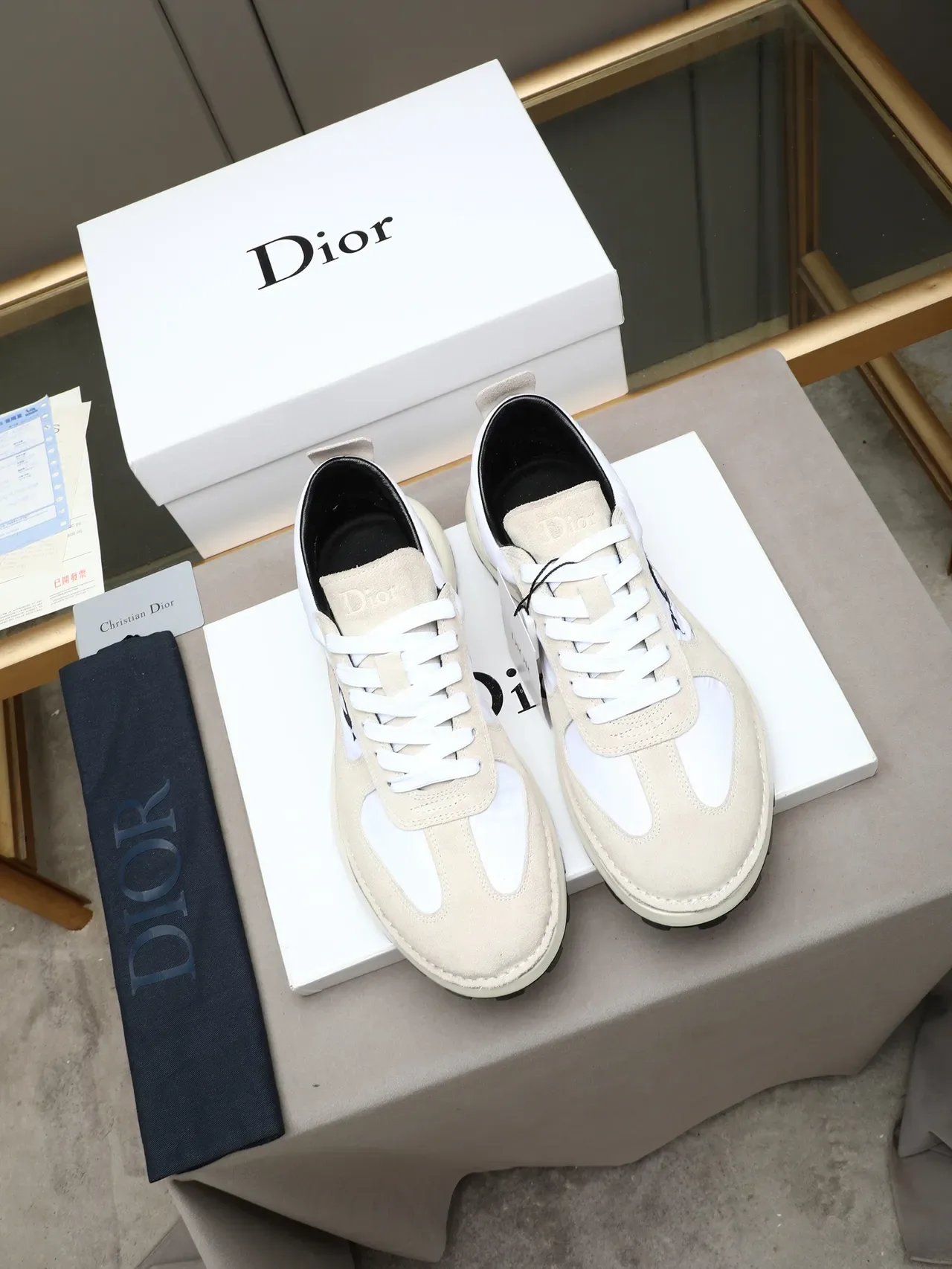 Dior Zapatillas Beige Blanco Ante Y Nylon Paneladas Suela Plataforma Chunky Estilo Lifestyle 2