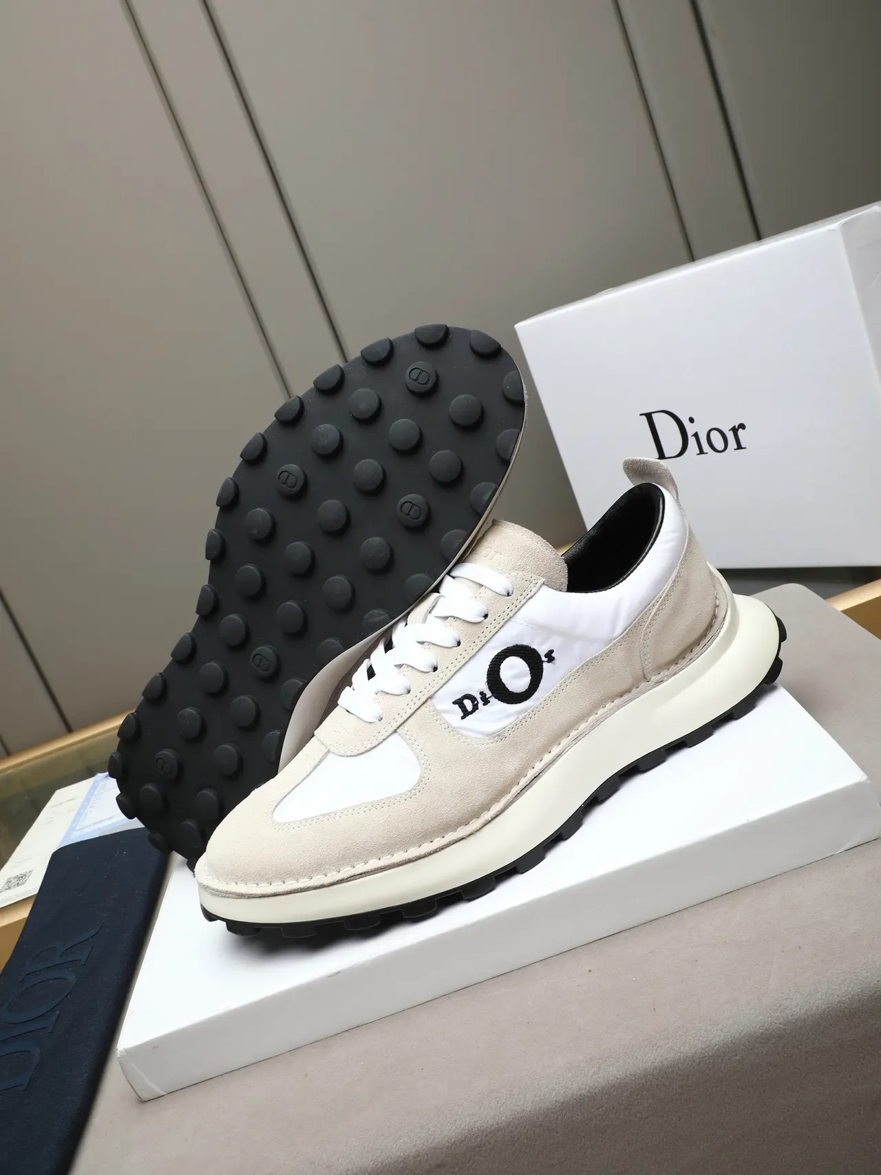 Dior Zapatillas Beige Blanco Ante Y Nylon Paneladas Suela Plataforma Chunky Estilo Lifestyle 4