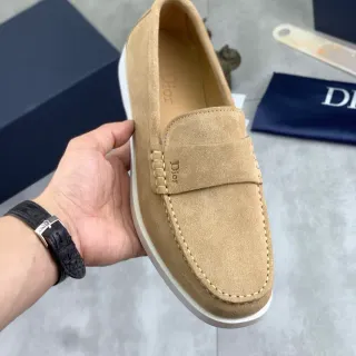 Dior Beige White Suede Upper Penny Strap Loafer