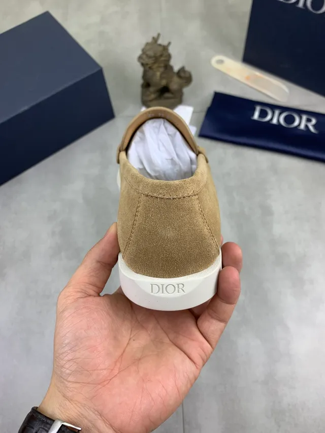 Dior daim beige blanc haut Penny Strap Loafer 3