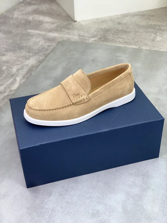 Dior daim beige blanc haut Penny Strap Loafer 4