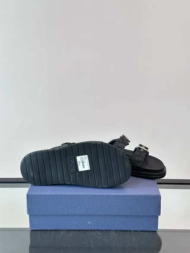 Dior Black Beige Double-Strap Buckle-Fastened Slippers 4