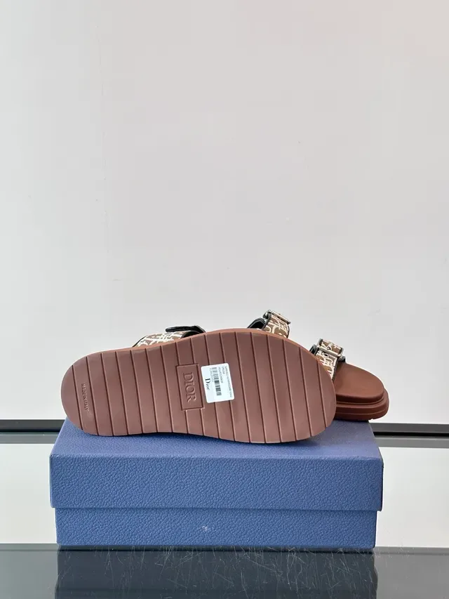 Dior Black Beige Double-Strap Buckle-Fastened Slippers 6