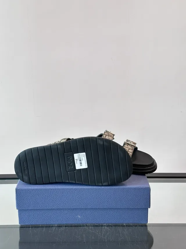 Dior Black Beige Double-Strap Buckle-Fastened Slippers 7
