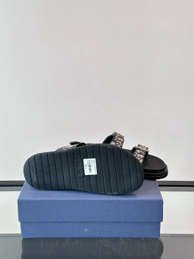 Dior Black Beige Double-Strap Buckle-Fastened Slippers 8