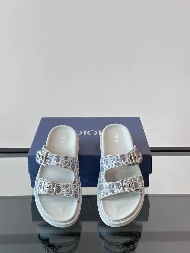 Dior Black Beige Double-Strap Buckle-Fastened Slippers 9