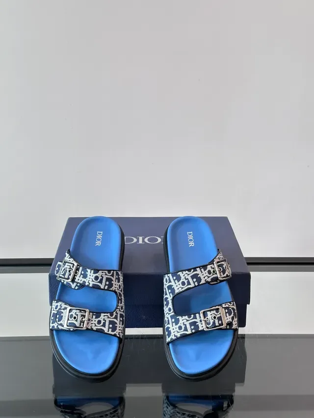 Dior Black Beige Double-Strap Buckle-Fastened Slippers 12