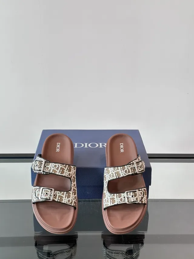 Dior Black Beige Double-Strap Buckle-Fastened Slippers 13