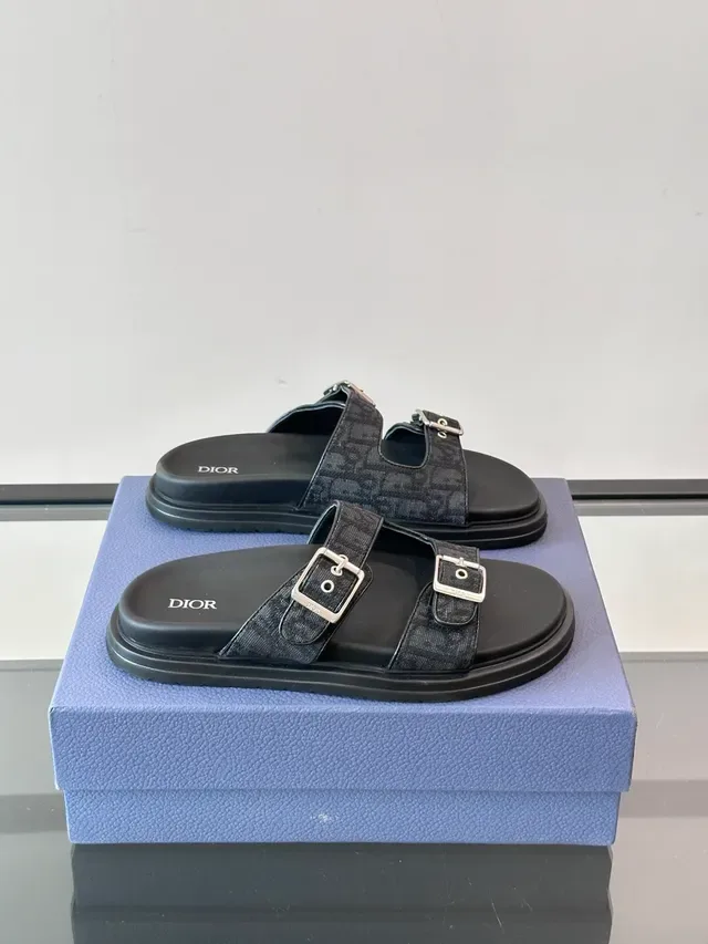 Dior Black Beige Double-Strap Buckle-Fastened Slippers 18