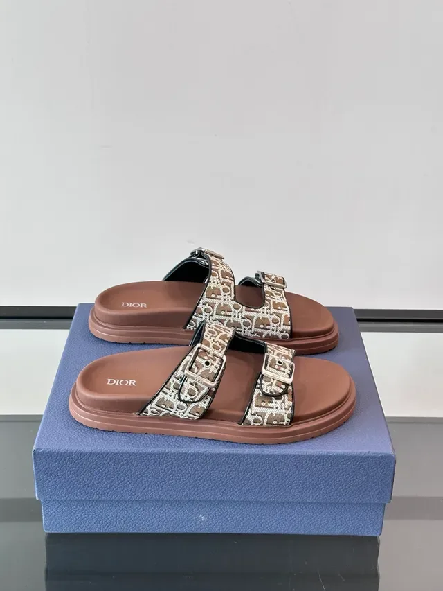 Dior Black Beige Double-Strap Buckle-Fastened Slippers 20