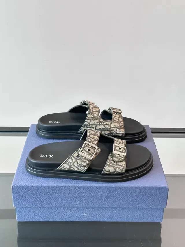 Dior Black Beige Double-Strap Buckle-Fastened Slippers 21