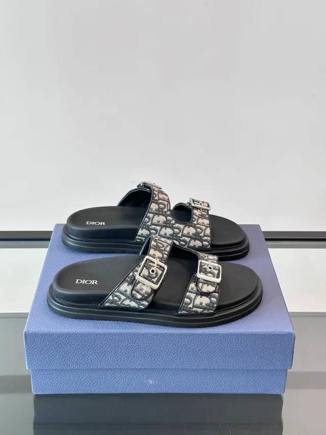 Dior Black Beige Double-Strap Buckle-Fastened Slippers 22