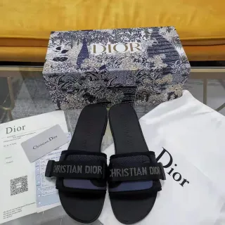 Dior Black Branded Strap Slide Slippers
