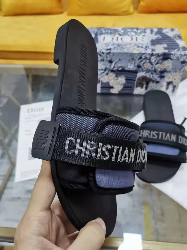 Dior Black Branded Strap Slide Slippers 4