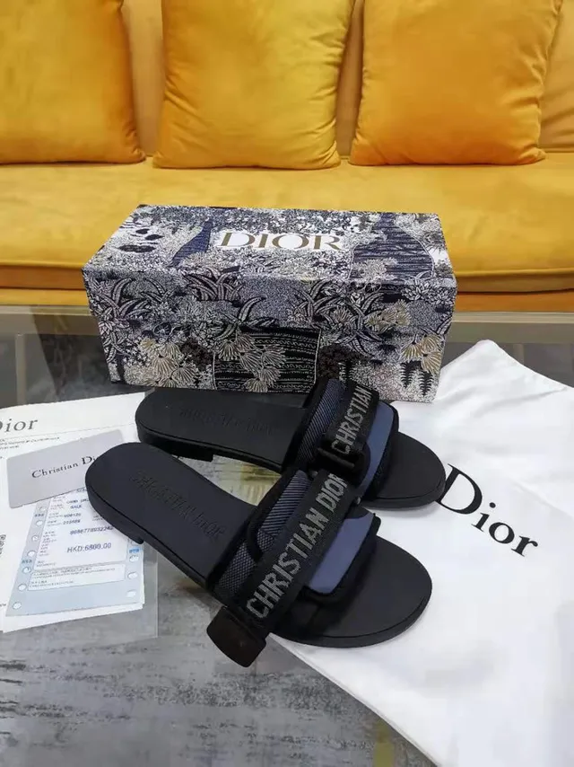 Dior Black Branded Strap Slide Slippers 5