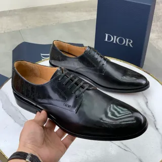 Dior Black Brown Glossy Leather Cap-Toe Oxford Shoes
