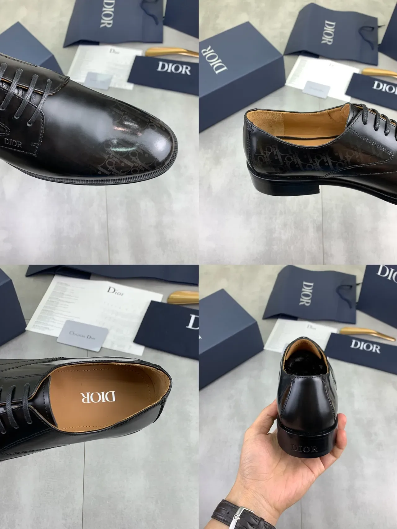 Dior Black Brown Glossy Leather Cap-Toe Oxford Shoes 3