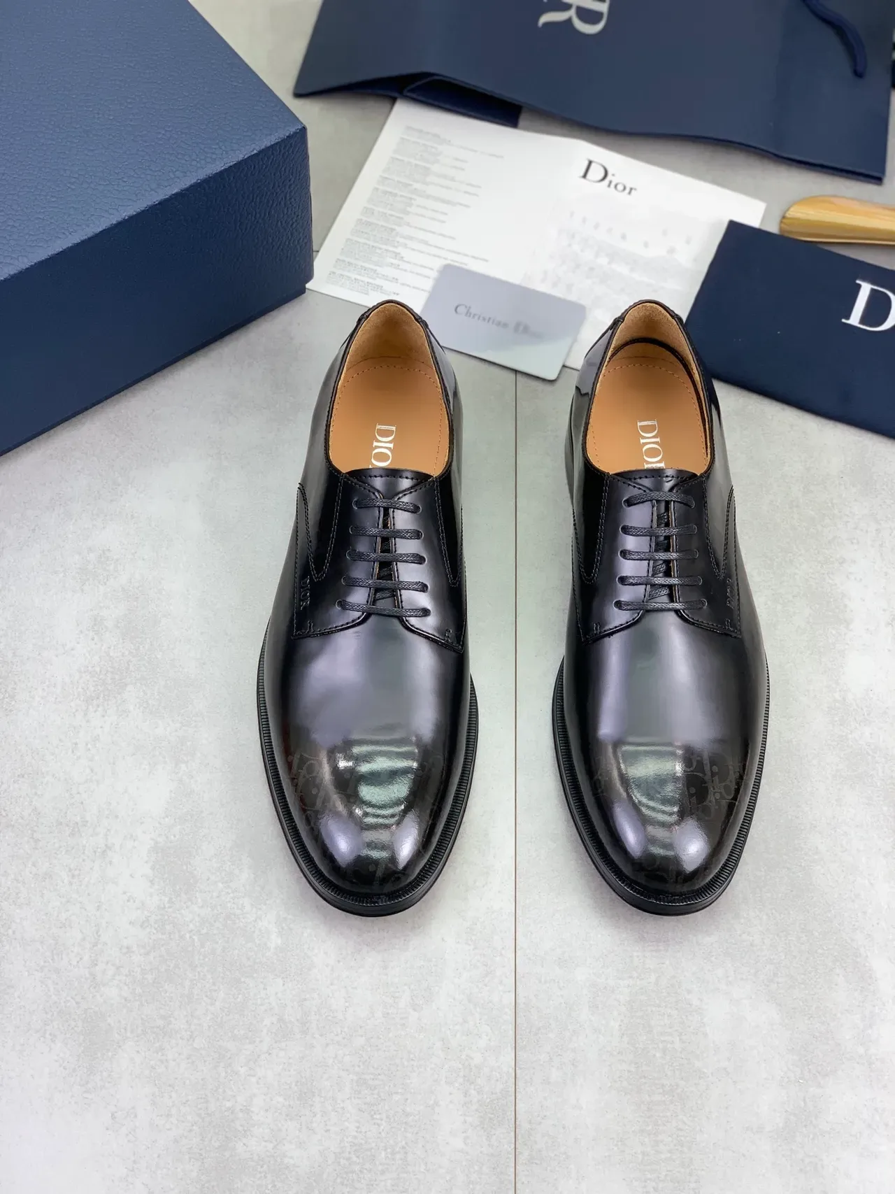 Dior Black Brown Glossy Leather Cap-Toe Oxford Shoes 5