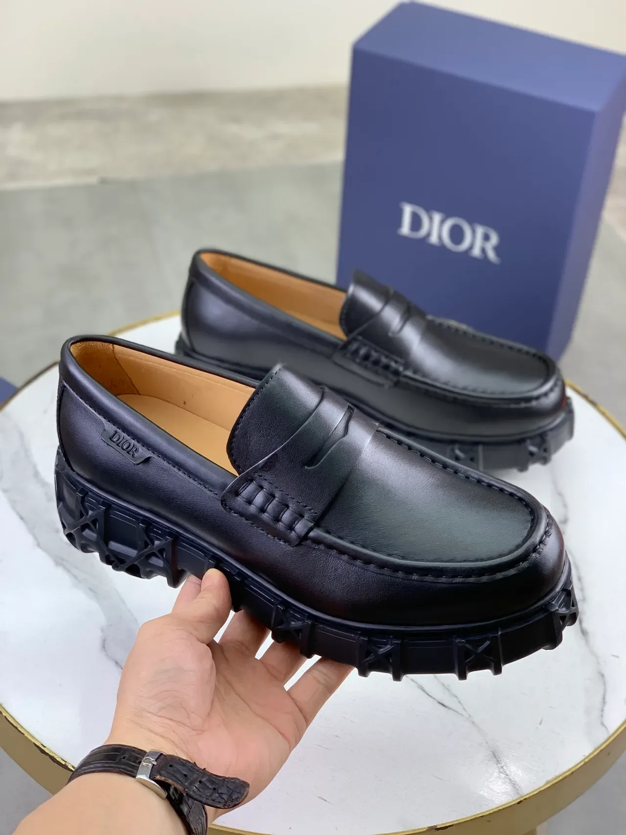 Dior Black Brown Penny Chunky Tread Sole Loafer 4