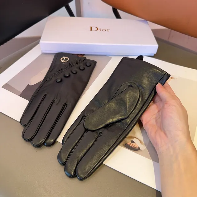 Dior Black Button-Accented Back Leather Gloves 3