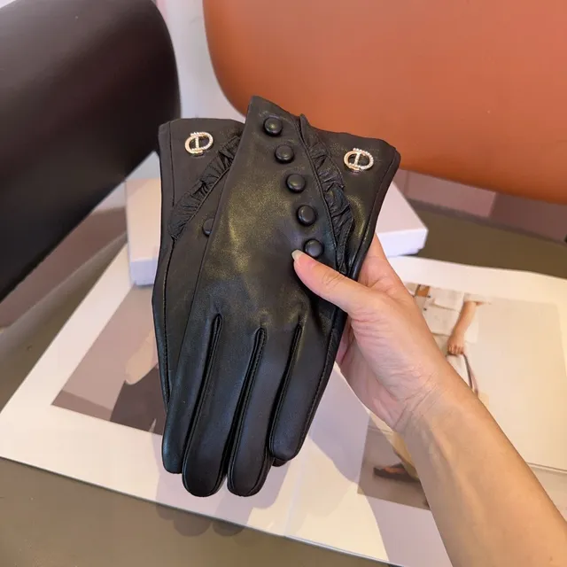 Dior Black Button-Accented Back Leather Gloves 10