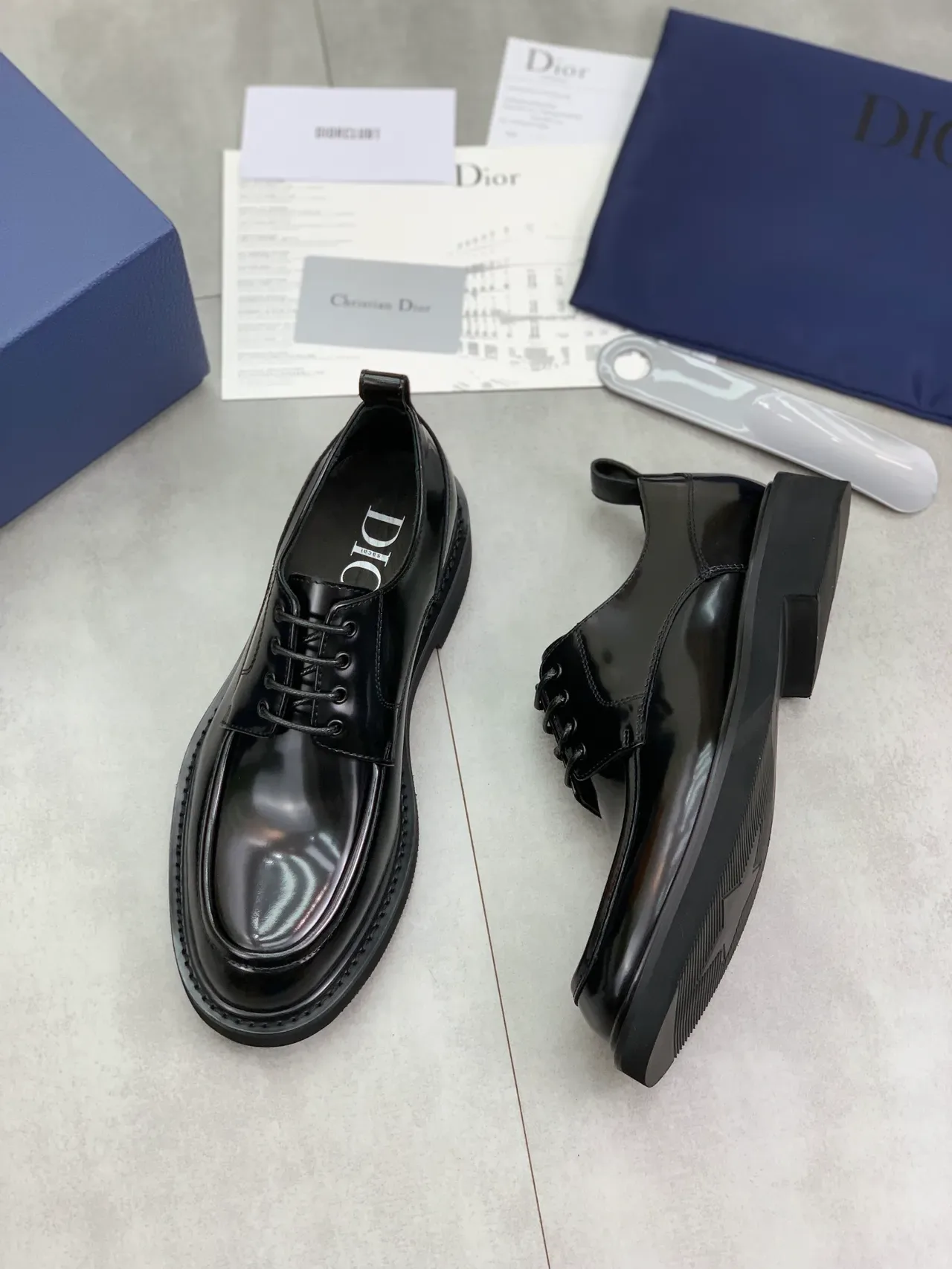 Dior Black Glossy Patent Leather Chunky Platform Sole Derby Shoes 4