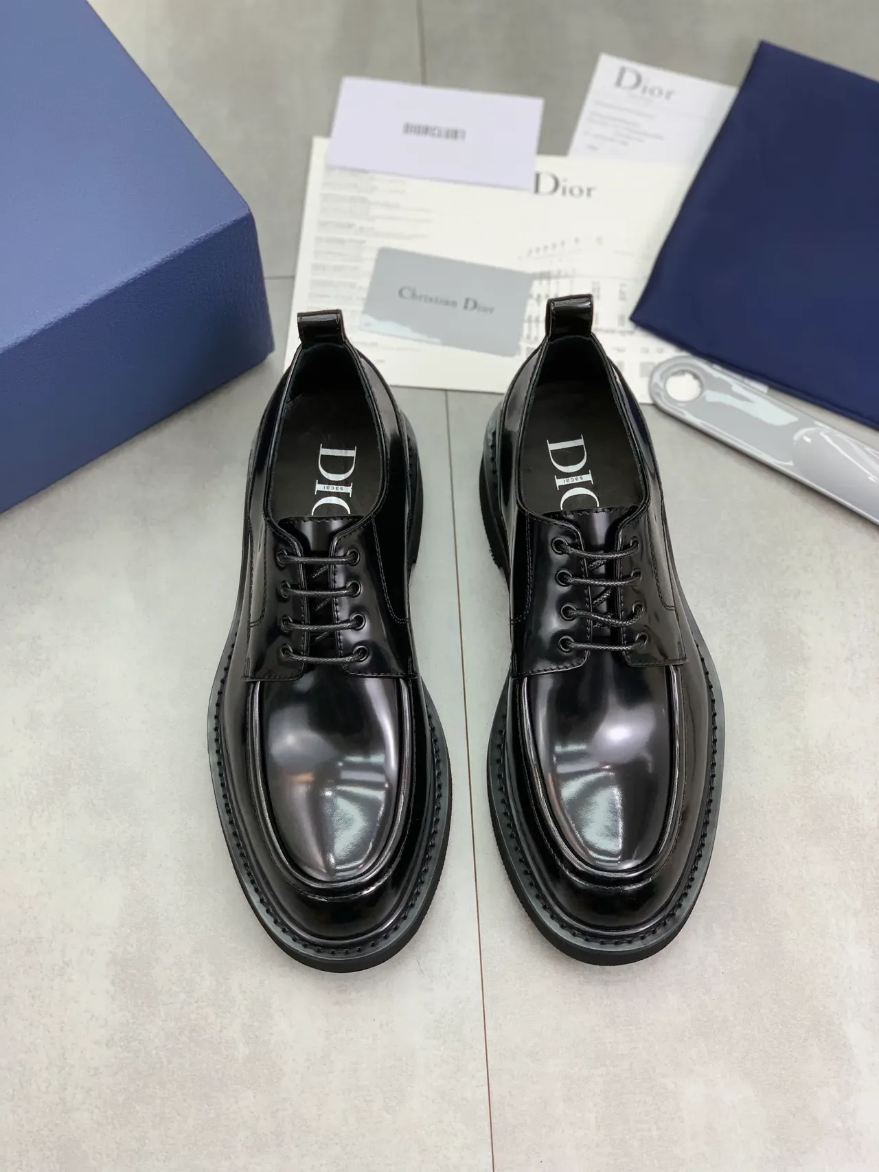 Dior Black Glossy Patent Leather Chunky Platform Sole Derby Shoes 5
