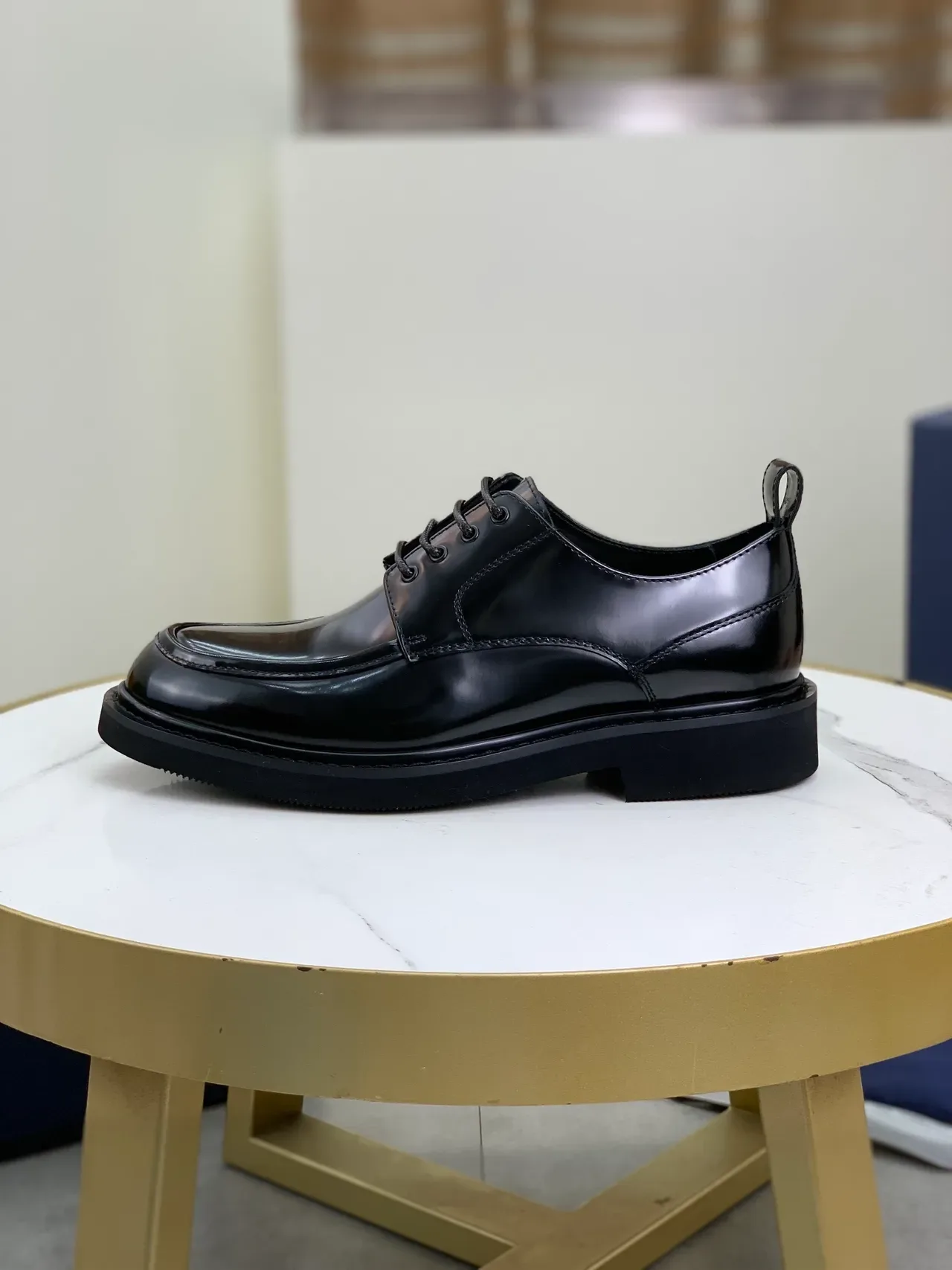 Dior Black Glossy Patent Leather Chunky Platform Sole Derby Shoes 6