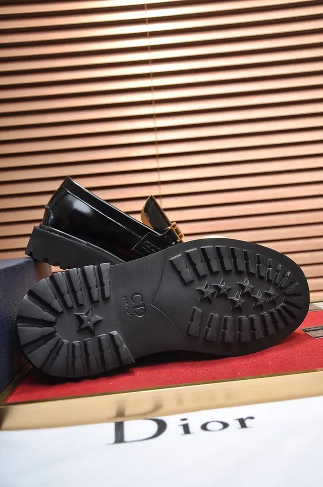 Dior Black Gold Glossy Patent Leather Branded Strap Loafer 3