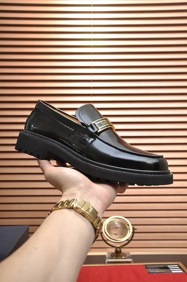Dior Black Gold Glossy Patent Leather Branded Strap Loafer 4