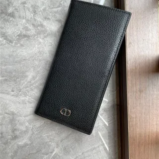 Dior Black Gold Grained Leather CD Logo Plaque Long Wallet