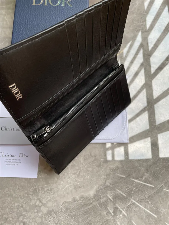 Dior Black Gold Grained Leather CD Logo Plaque Long Wallet 3