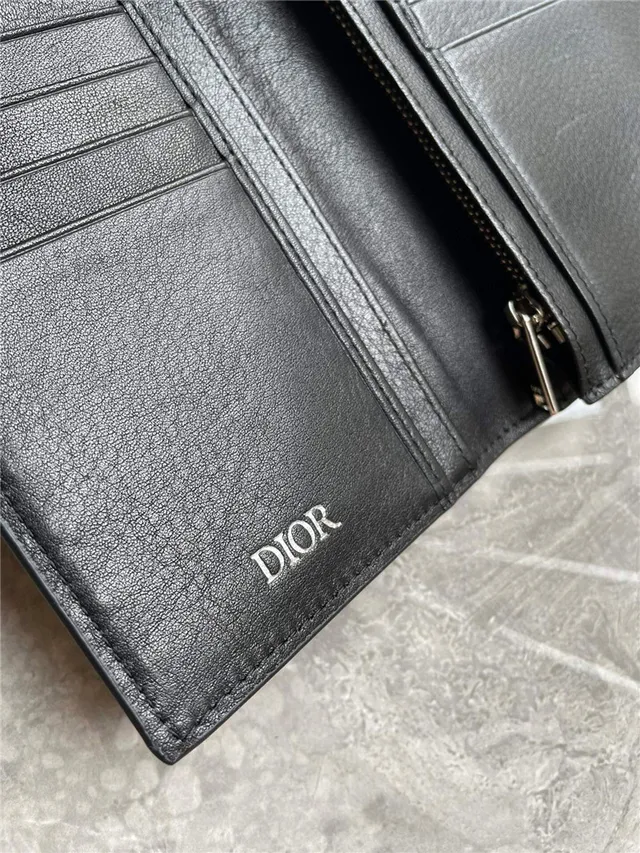 Dior Black Gold Grained Leather CD Logo Plaque Long Wallet 4