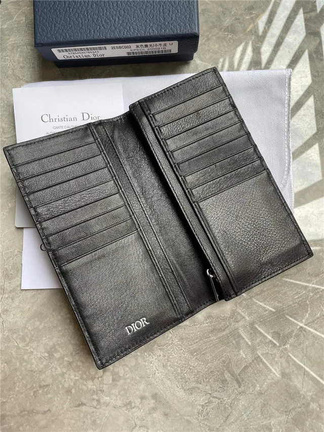 Dior Black Gold Grained Leather CD Logo Plaque Long Wallet 5