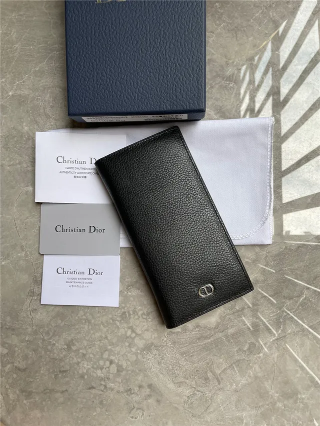 Dior Black Gold Grained Leather CD Logo Plaque Long Wallet 7