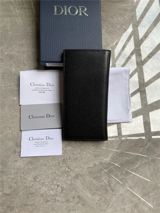 Dior Black Gold Grained Leather CD Logo Plaque Long Wallet 8
