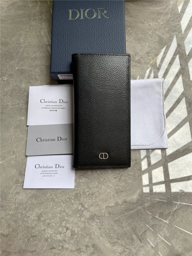 Dior Black Gold Grained Leather CD Logo Plaque Long Wallet 9