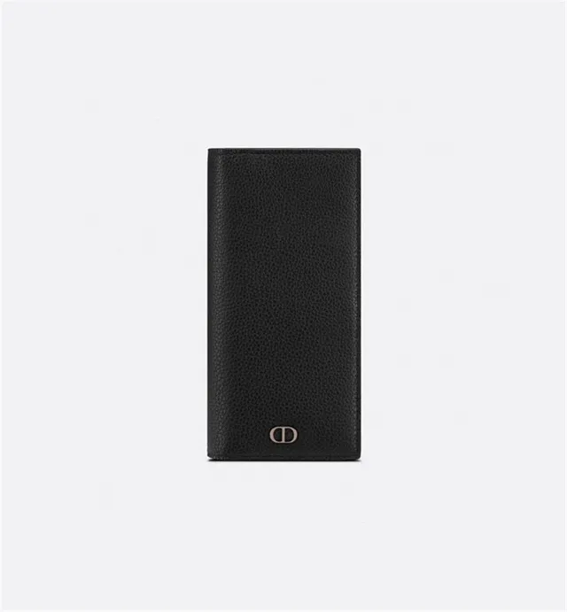 Dior Black Gold Grained Leather CD Logo Plaque Long Wallet 14