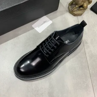 Dior Black Gray High-Shine Leather Cap Toe Oxford Shoes