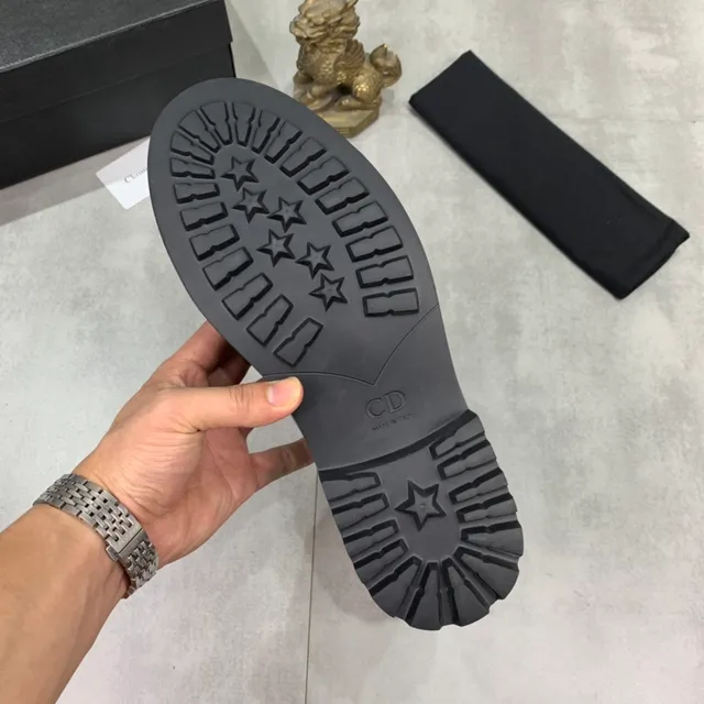 Dior Preto Cinza Brilho Alto Couro Bico Cap Sapatos Oxford 2