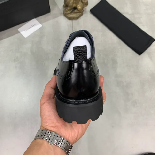 Dior Preto Cinza Brilho Alto Couro Bico Cap Sapatos Oxford 3