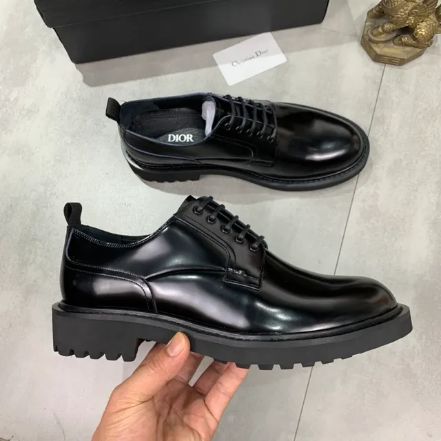 Dior Preto Cinza Brilho Alto Couro Bico Cap Sapatos Oxford 4