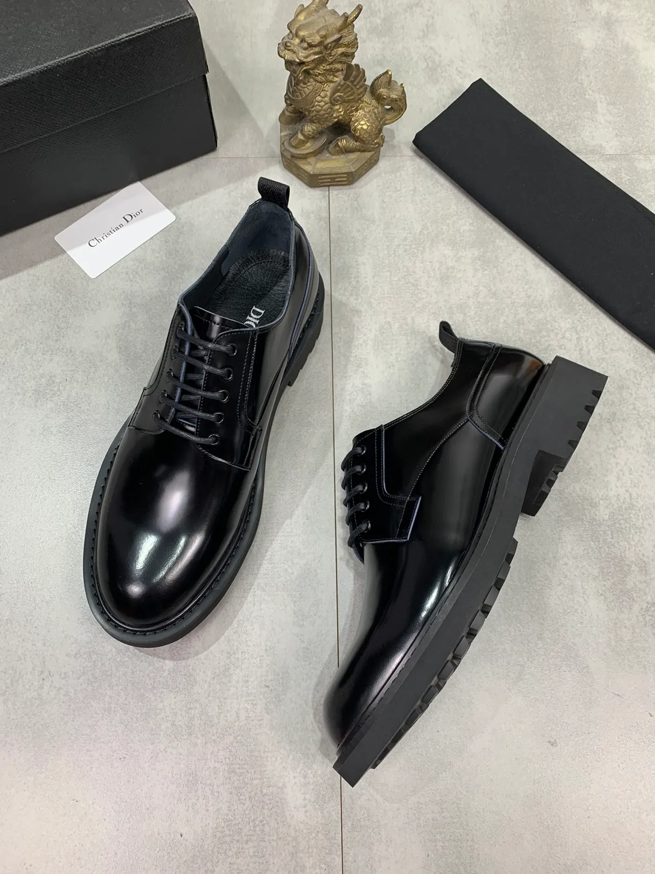 Dior Preto Cinza Brilho Alto Couro Bico Cap Sapatos Oxford 5