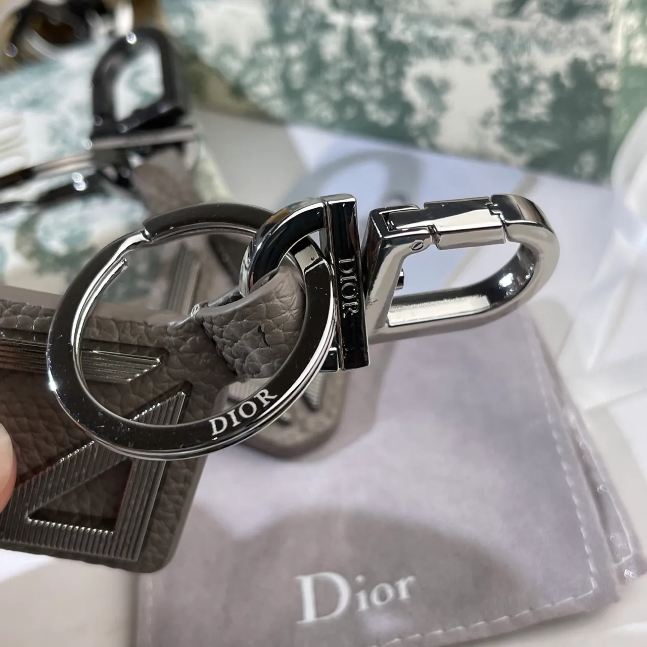 Dior Black Gray Leather Keychain Geometric D Motif Phone Case 3