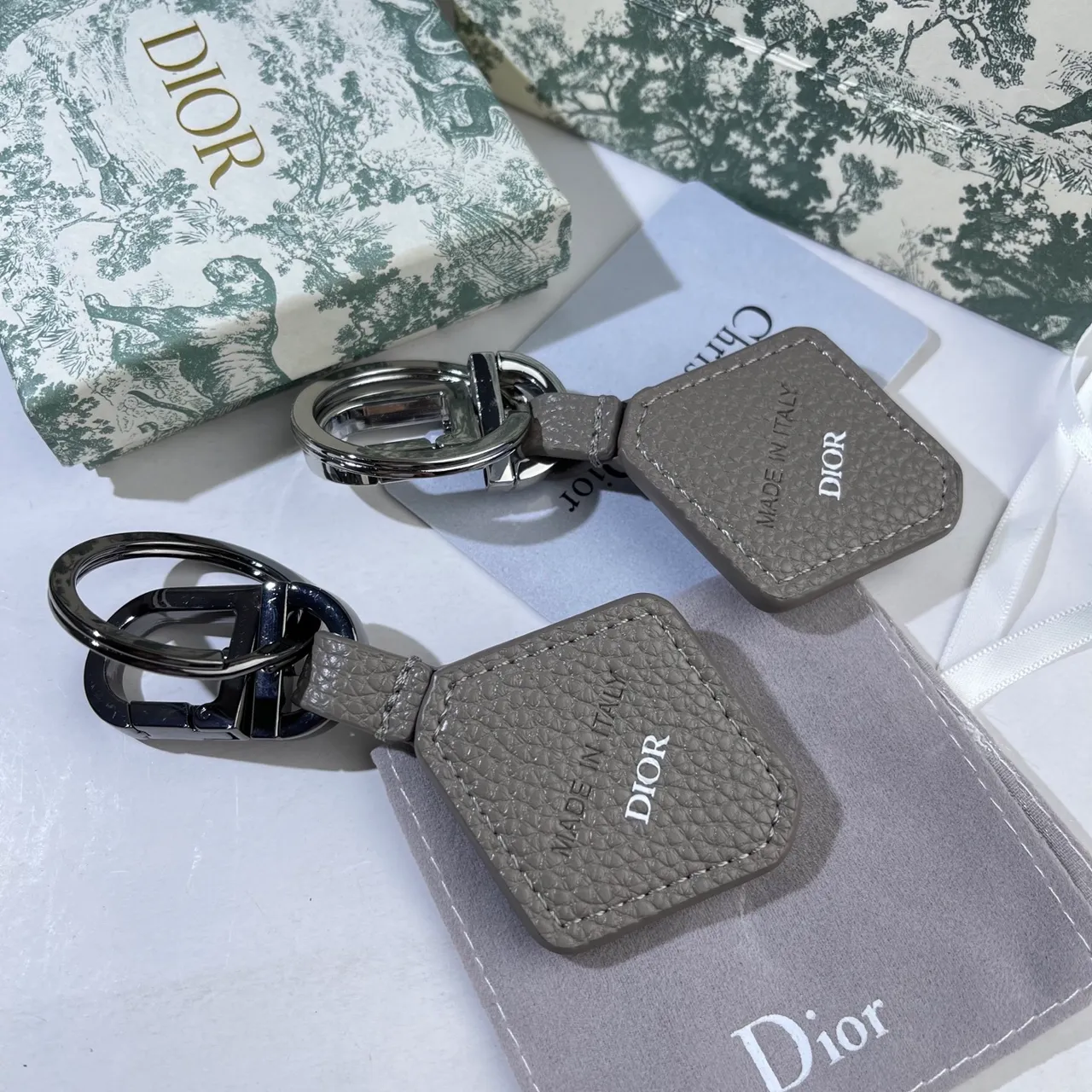 Dior Black Gray Leather Keychain Geometric D Motif Phone Case 5