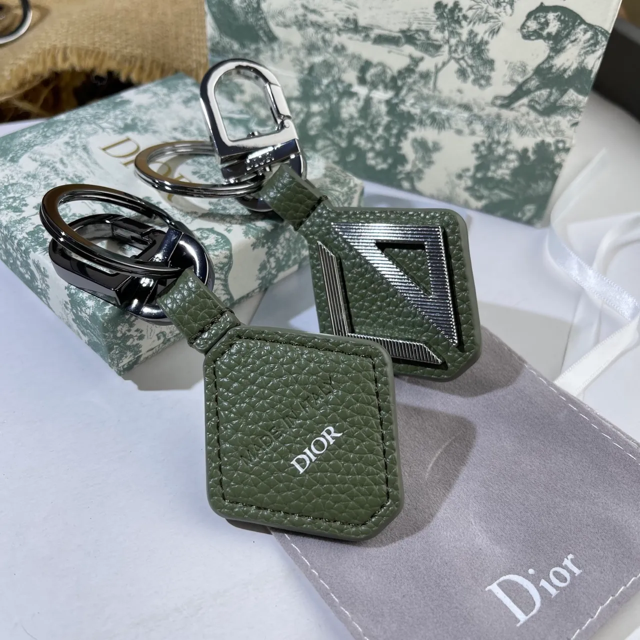 Dior Black Gray Leather Keychain Geometric D Motif Phone Case 7
